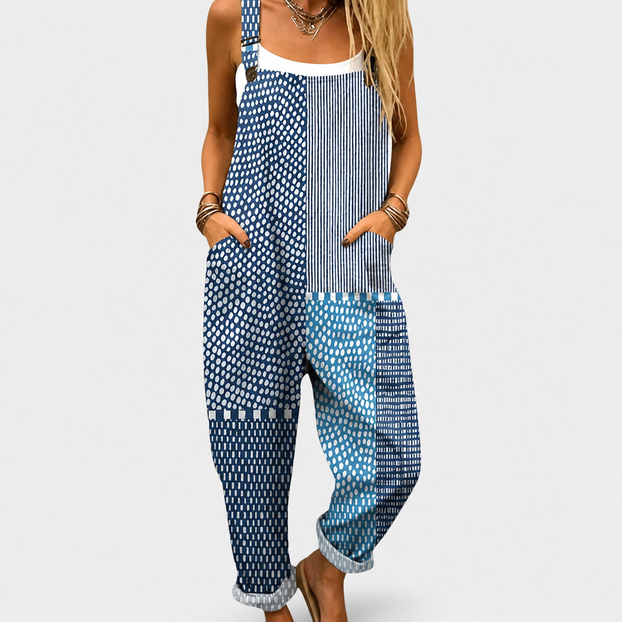 Freya™ | Blue Patchwork Jumpsuit