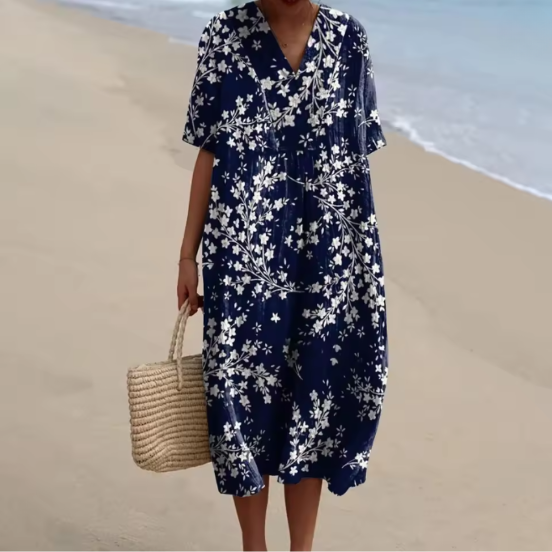 Marisella™ | Navy Floral Breeze Midi Dress