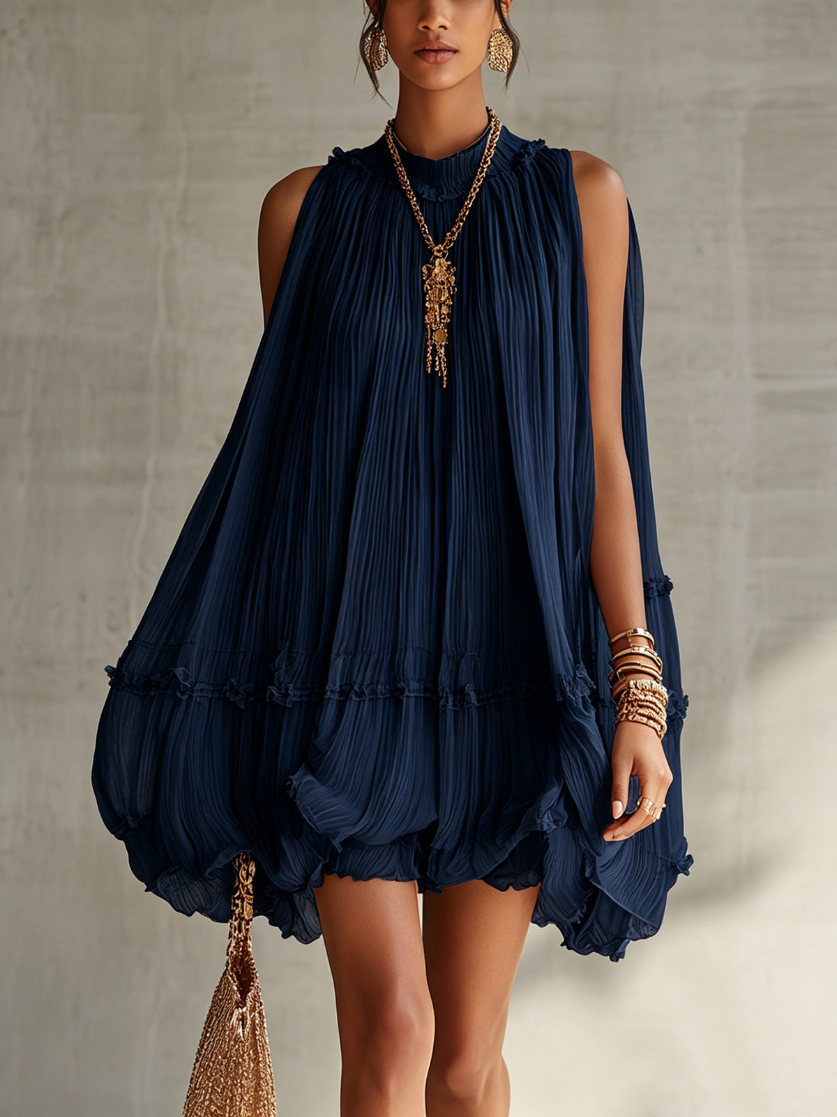 Camilla | Chiffon mini dress with halter neck and balloon skirt