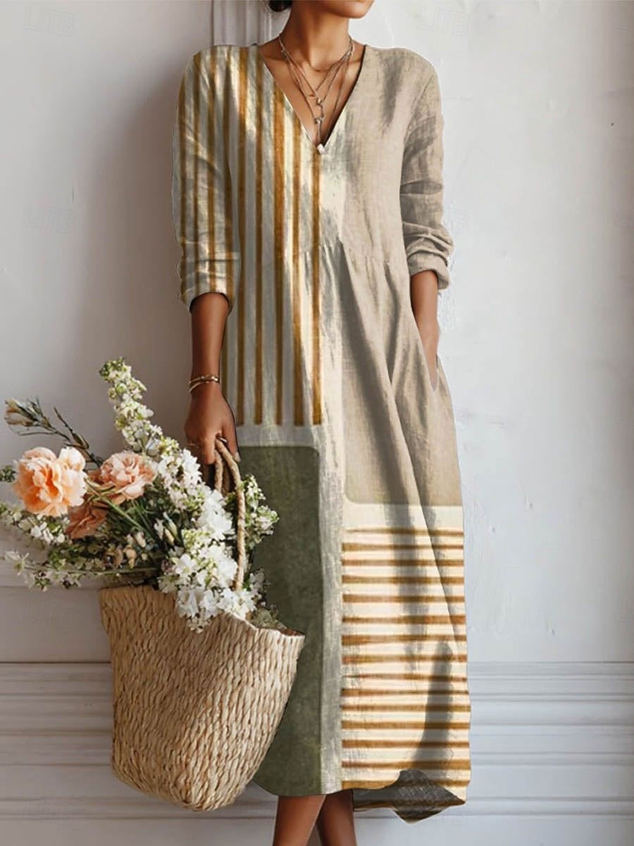 Olivia | Neutral Stripe Maxi Dress