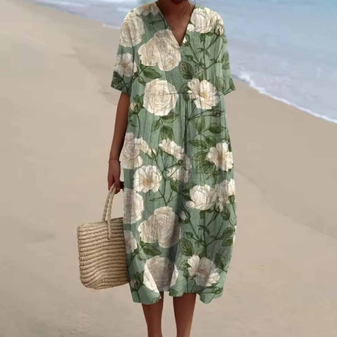 Matilda™ | Coastal Bloom V-Neck Dress