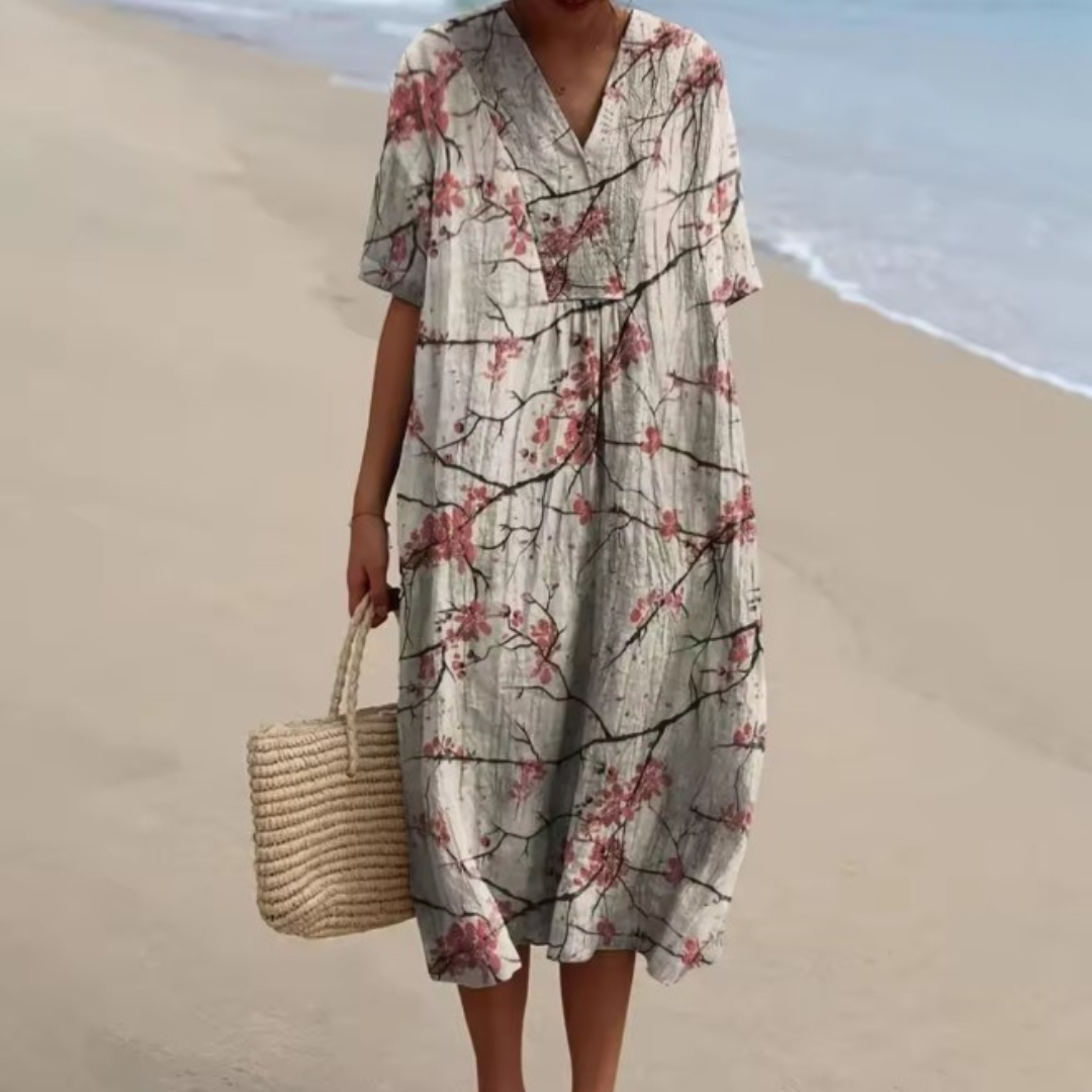 Serene Blossom™ | V-Neck Floral Beach Dress