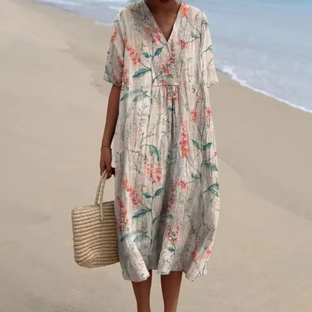 Aurelia™ | Floral Beachside V-Neck Dress