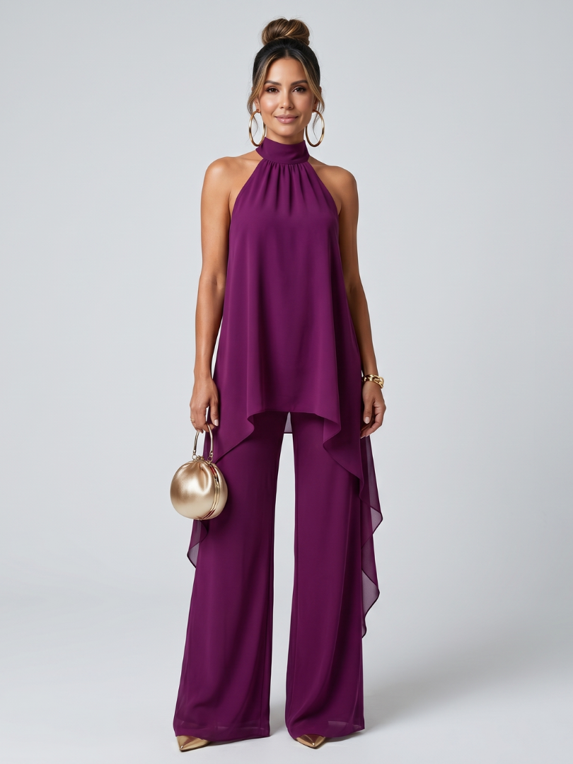 Zareen | Asymmetric Tunic Top Wide Leg Trousers Set