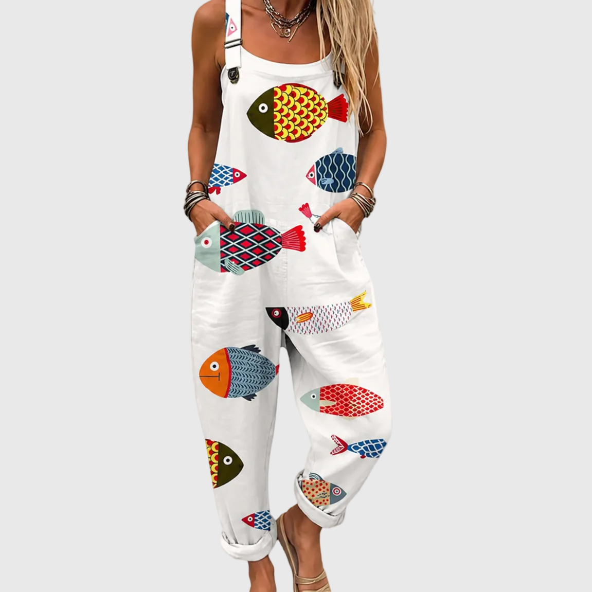 SOFT JUMPSUIT WITH COLOURFUL FISH DESIGN