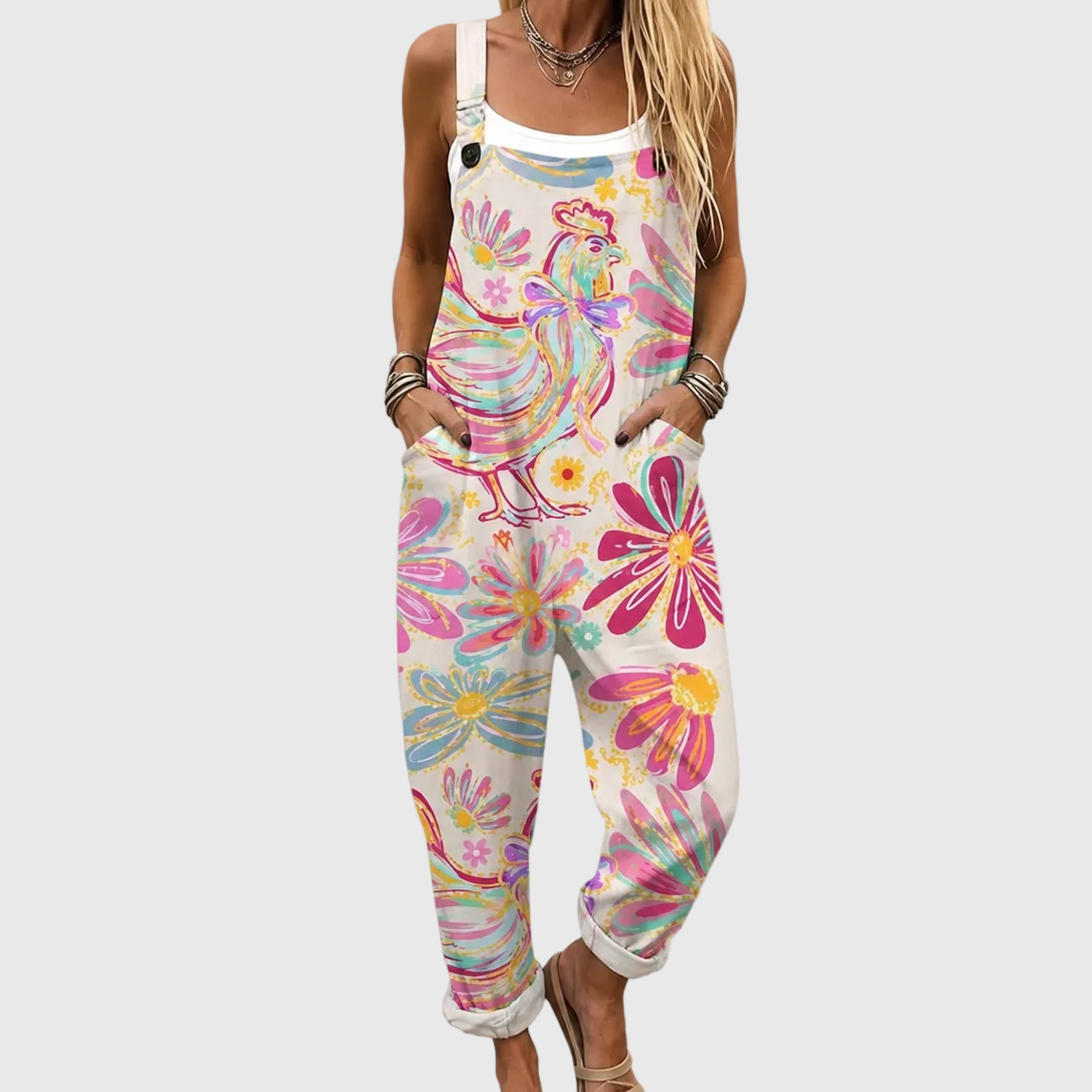 COLOURFUL FLORAL DUNGAREES