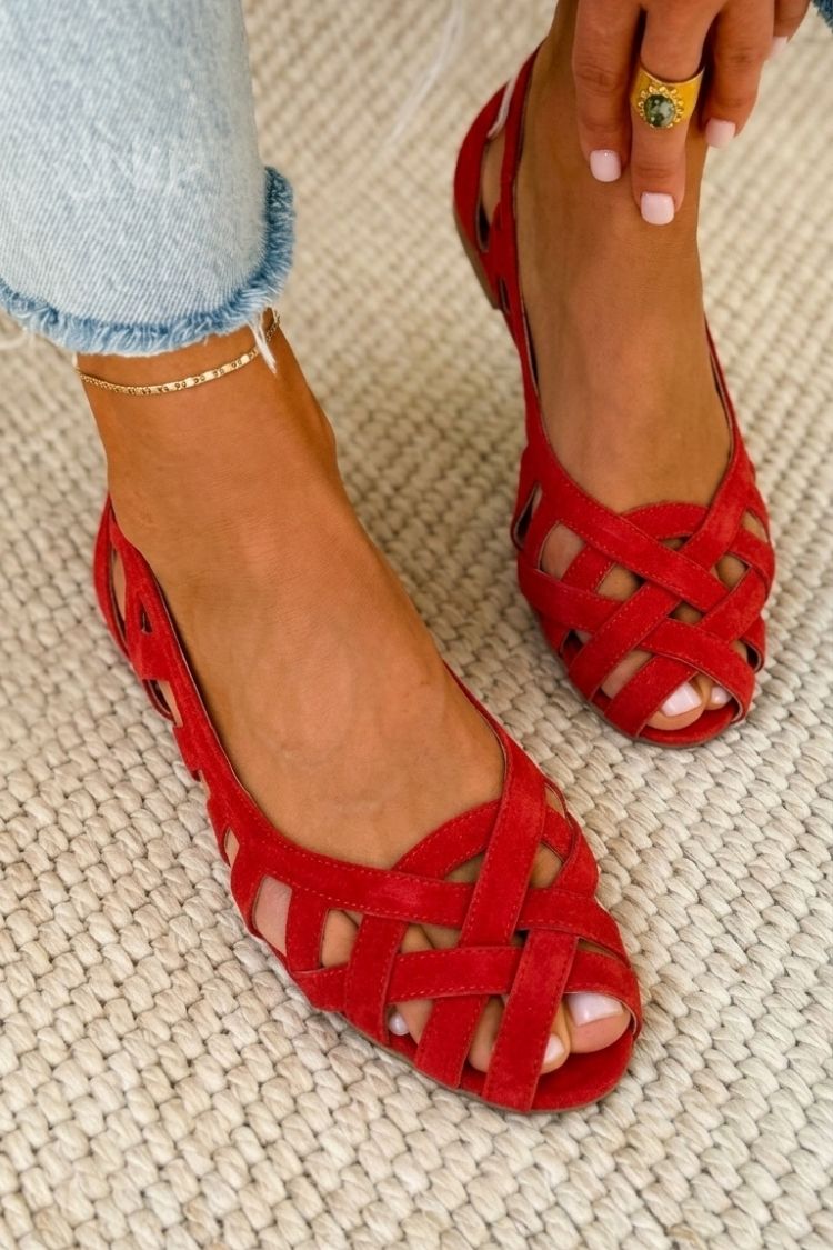 Georgia - Flat sandals with open toe and woven fabric for Summer
