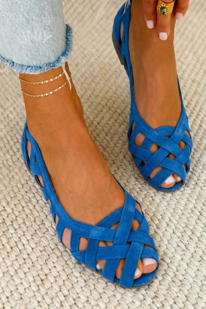 Georgia - Flat sandals with open toe and woven fabric for Summer