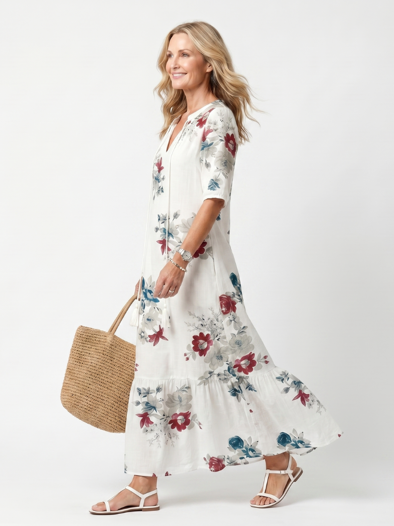 Maeva | Spread Flowers Tassel Tie Midi Dress
