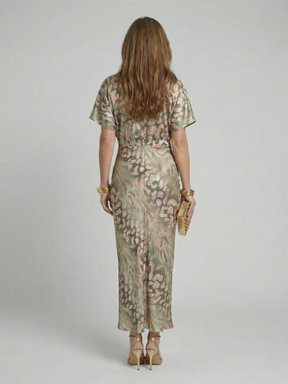 Vivienne | Abstract Print V Neck Twist Waist Midi Dress