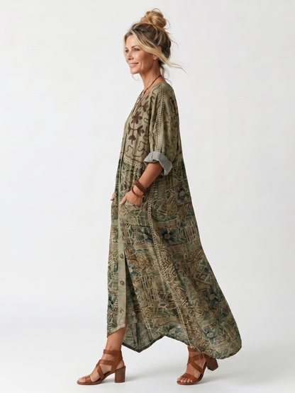 Aleta | Front Button Oversized Pocket Midi Dress