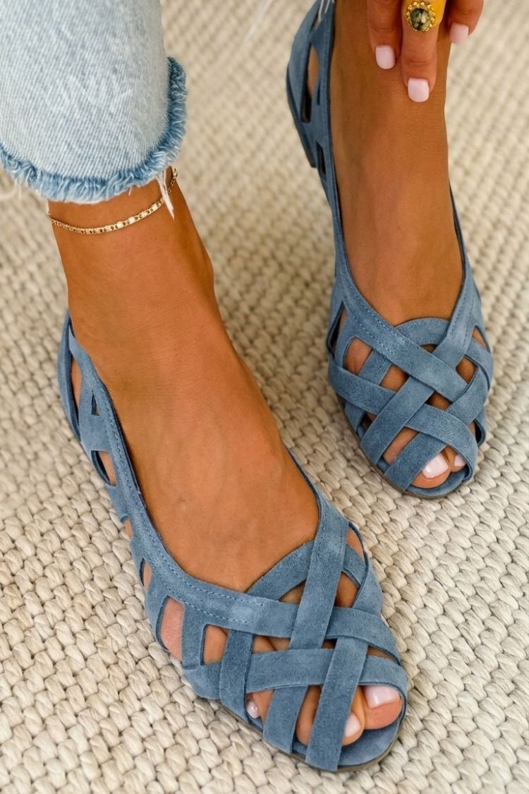 Georgia - Flat sandals with open toe and woven fabric for Summer