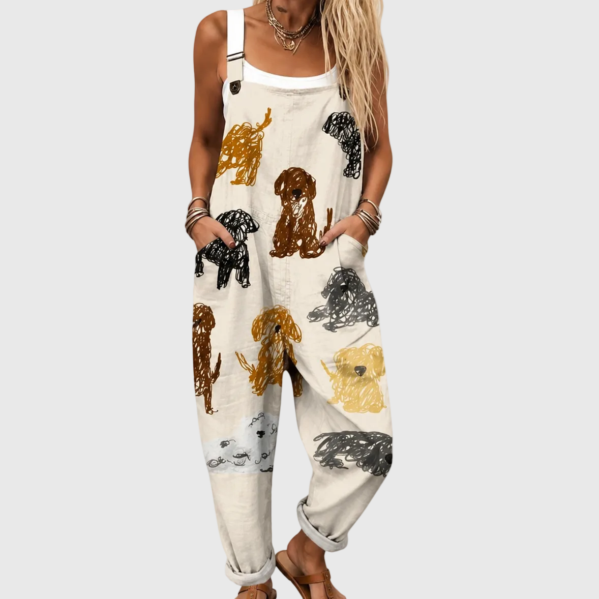SOFT JUMPSUIT WITH STYLISED DOG PATTERN