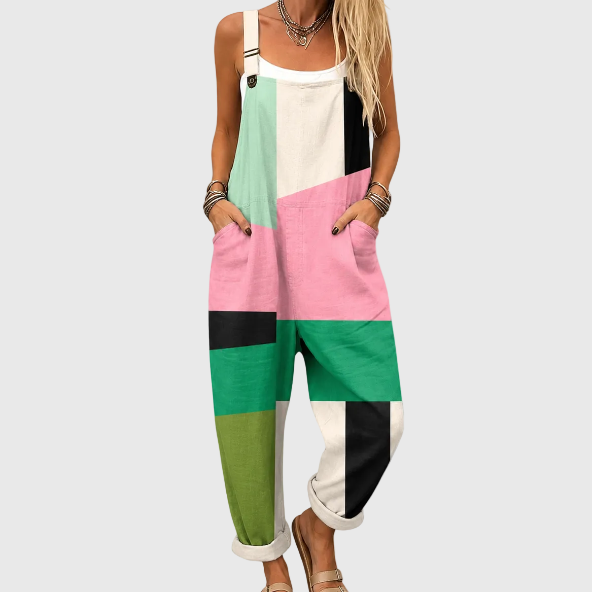 SOFT COLOUR BLOCK JUMPSUIT WITH MODERN STYLE