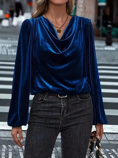 Eliza - Luxe Velvet Drape-Neck Blouse