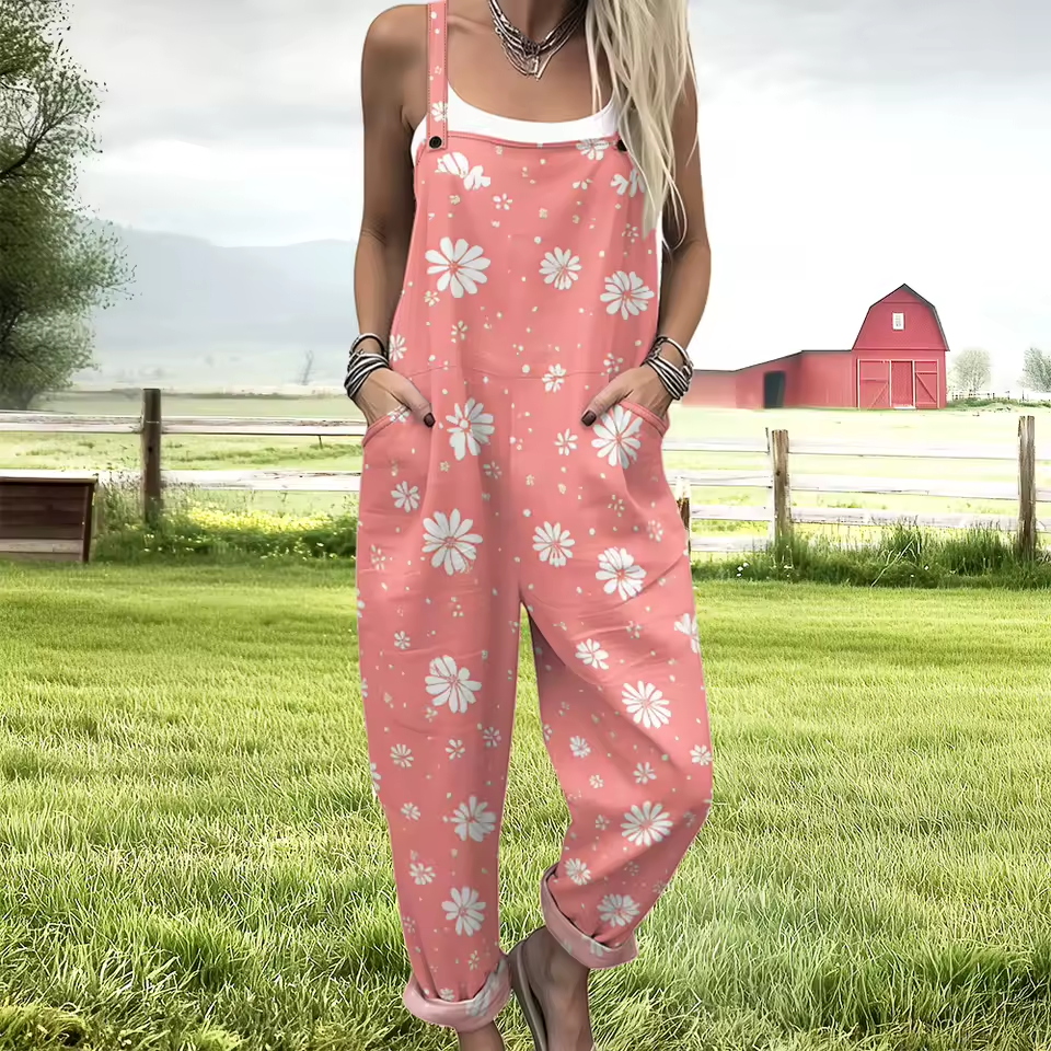 Daisy Pink Flower Overalls
