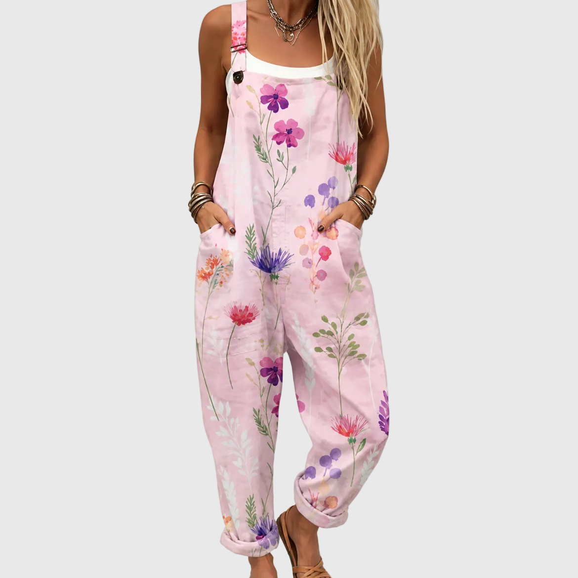 PINK FLORAL OVERALLS