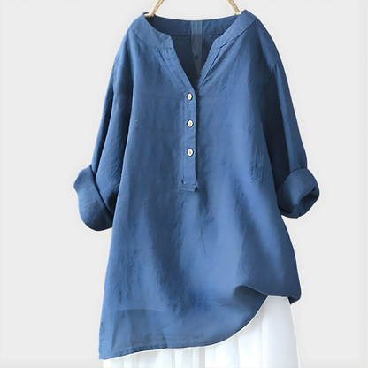 Veronique™ Elegant Cotton-Linen V-Neck Blouse