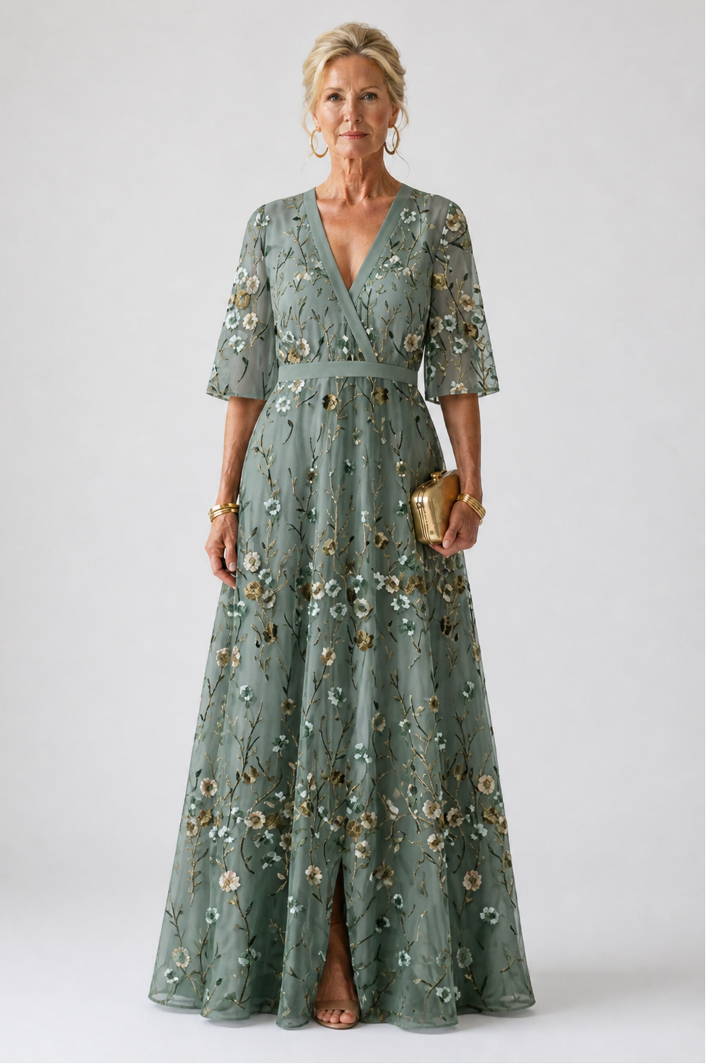 Adeline | Floral V Neck Short Sleeve Maxi Dress