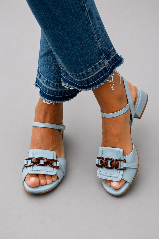 Poppy - Light Blue Heels with Stitching Detail