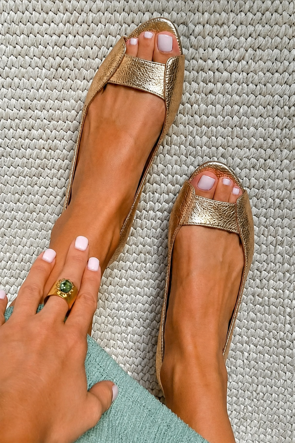 Lily - Textured Metallic Ballerinas for Summer