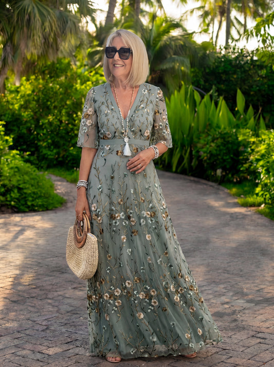 Melodi | Long Floral Dress with V-Neck