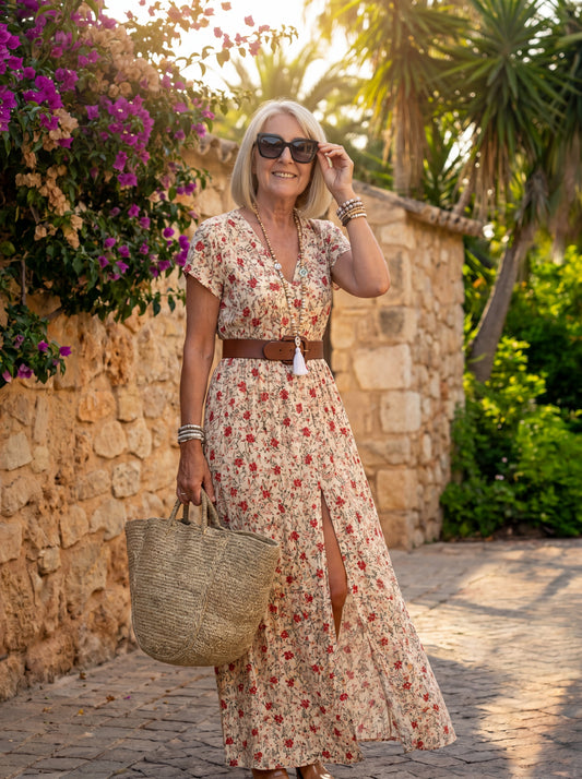 Joselin | Long, Flowy Bohemian Dress with Belt