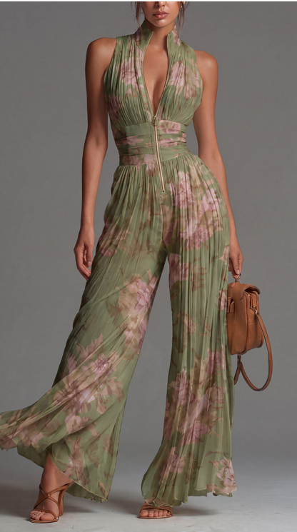 ESSENTIAL | Pleated Floral Chiffon Jumpsuit