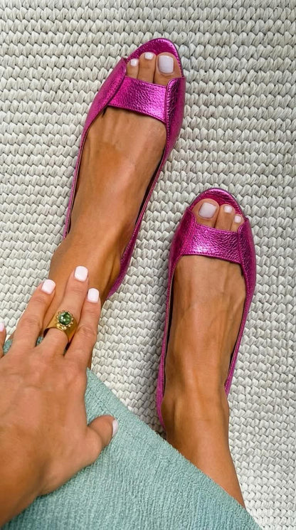 Lily - Textured Metallic Ballerinas for Summer