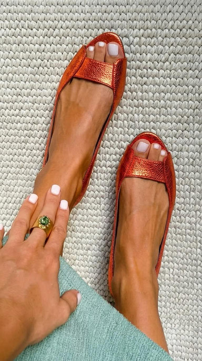 Lily - Textured Metallic Ballerinas for Summer