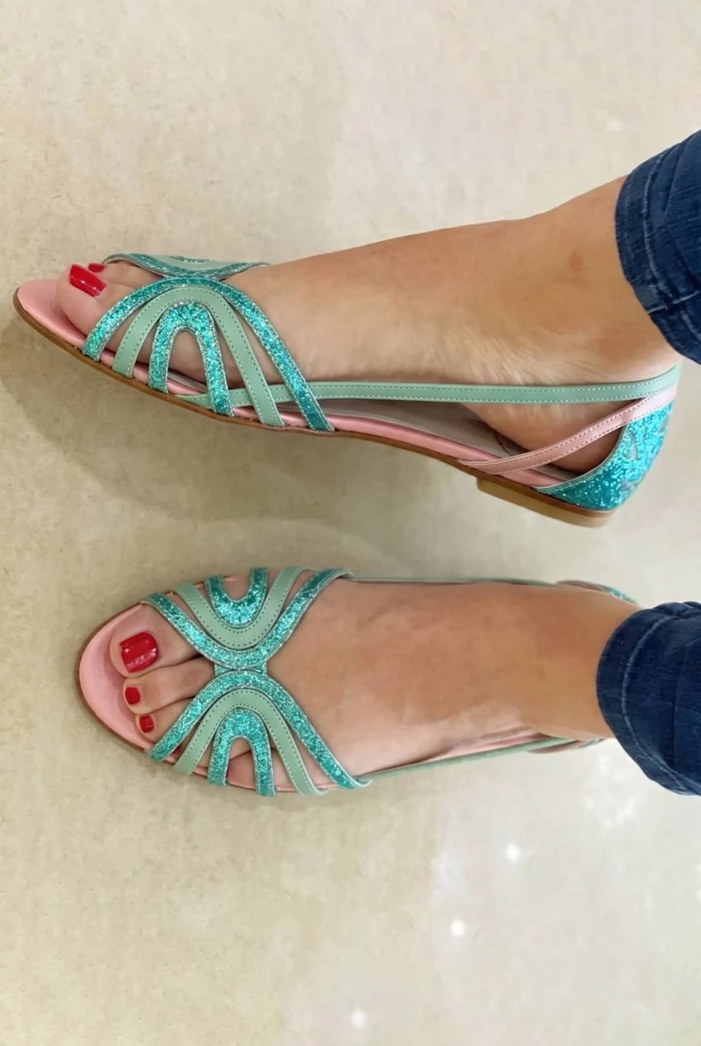 Mila - Open-Toe Sandals with Metallic Shine