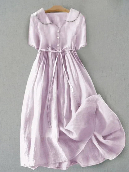 Isla Midi Dress - Elegant Cotton-Linen Comfort for Women