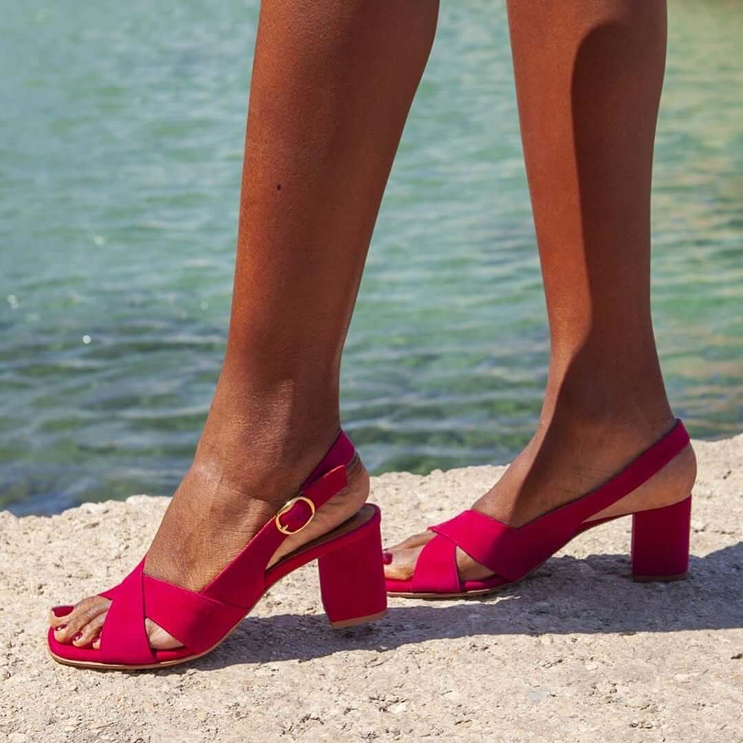 Olivia - Block heel sandals with crossed strap