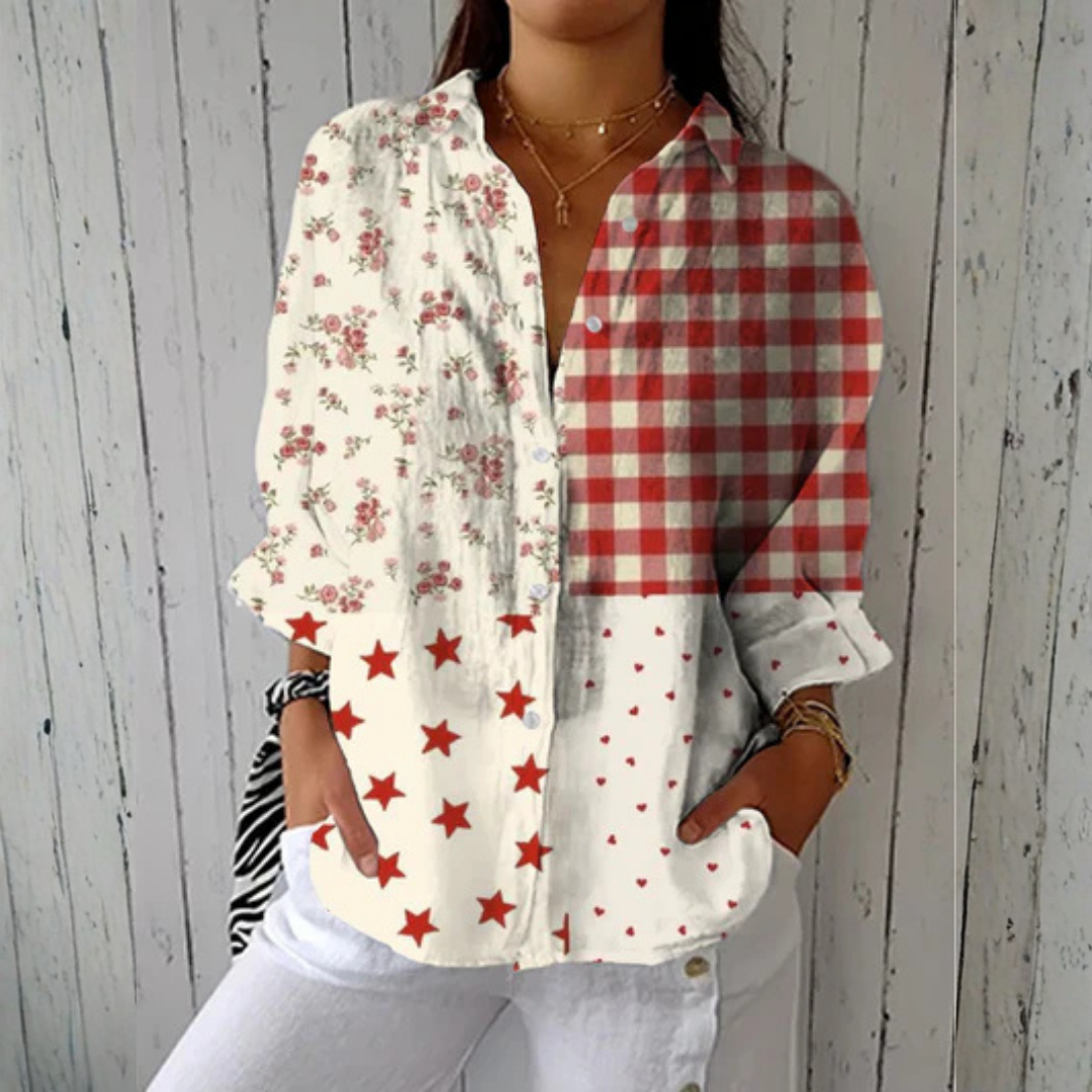 Heather Country Patchwork Blouse detail