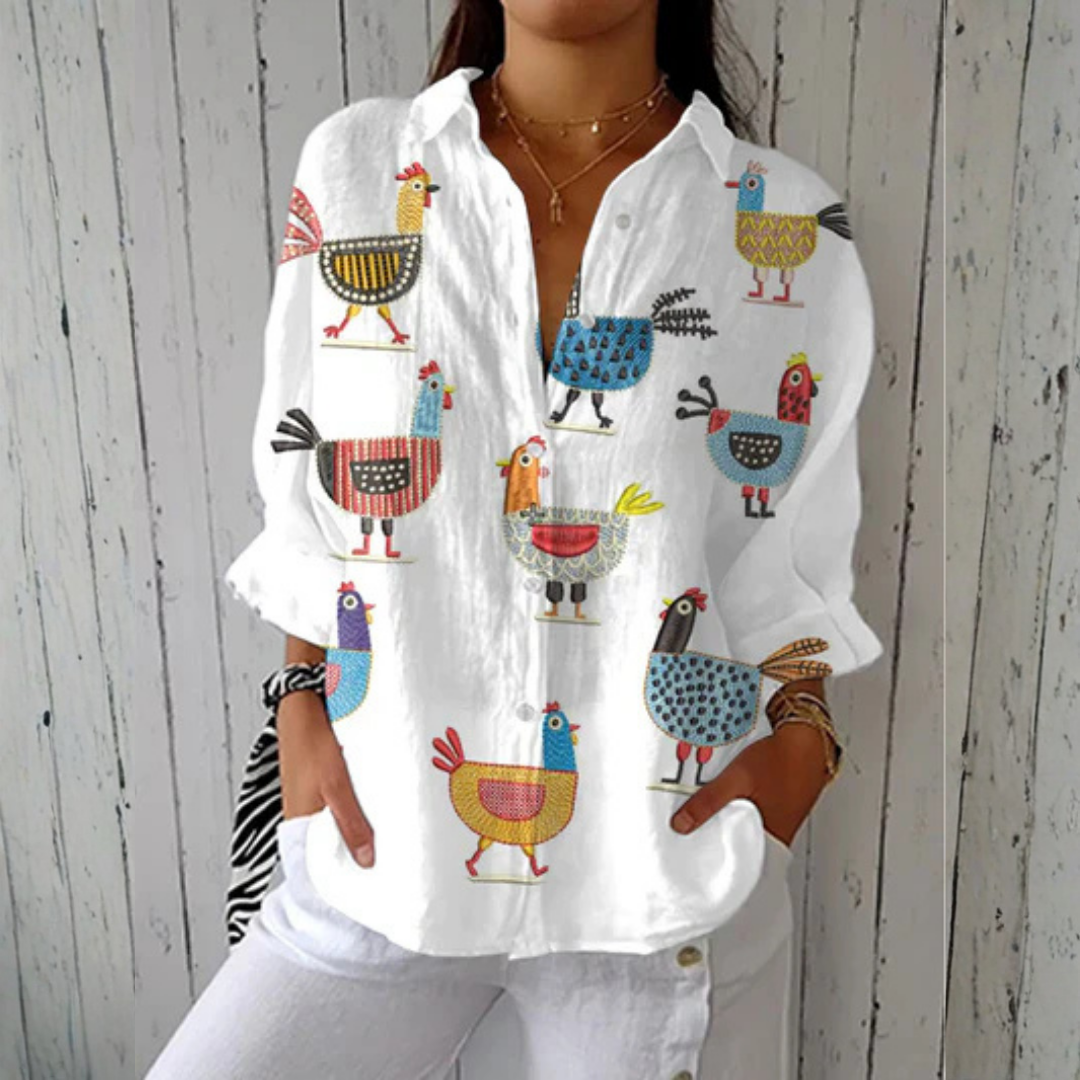 Kimberly Playful Hen Blouse detail