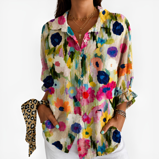 Vibrant Watercolour Garden Blouse