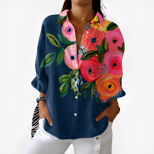 Navy Bloom Colourblock Blouse