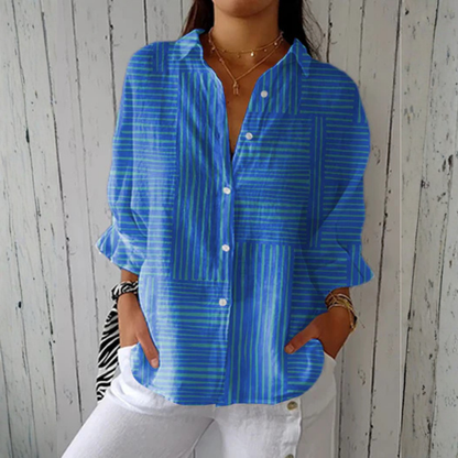 Ashley Azure Stripe Blouse detail
