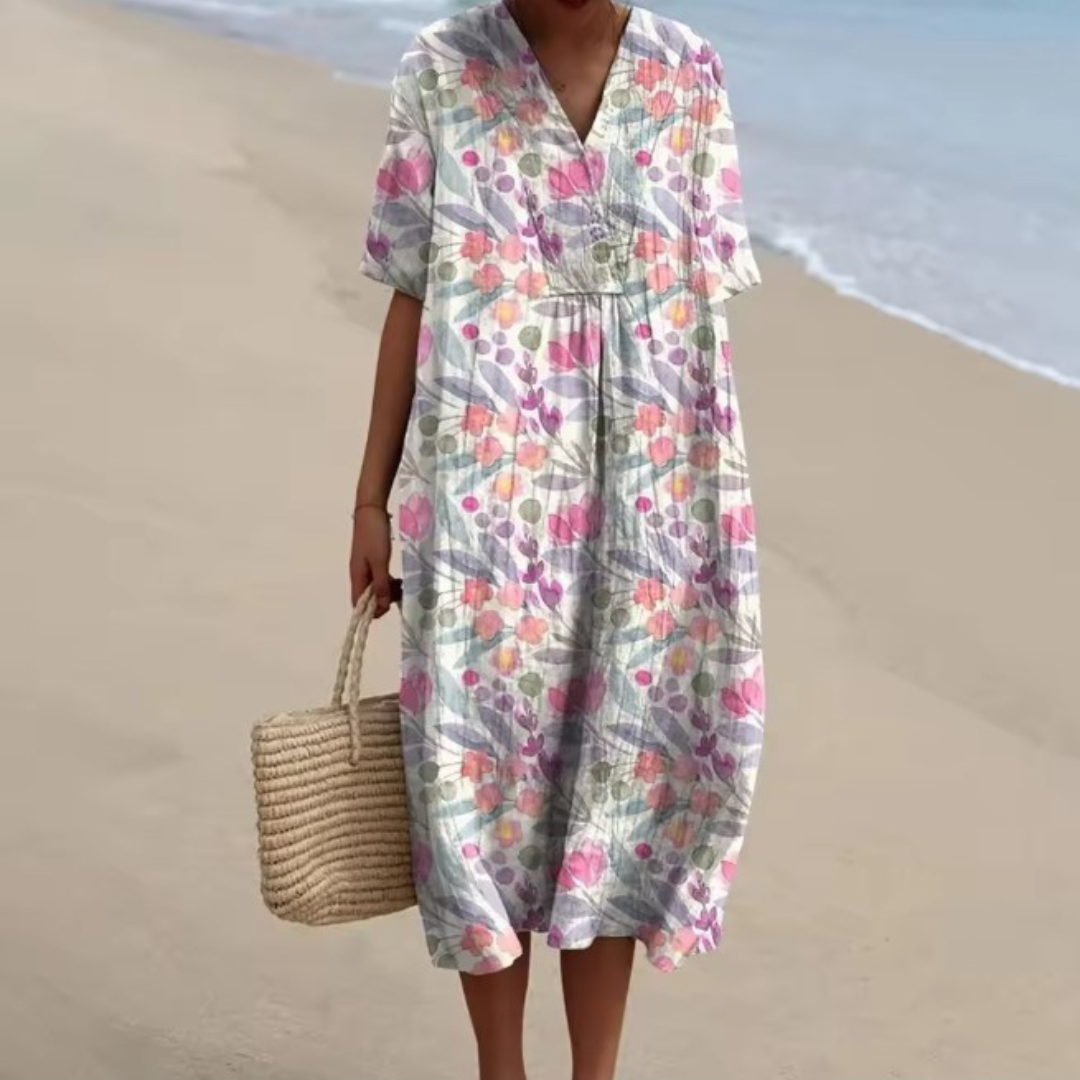 Elara™ | Floral Relaxed V-Neck Summer Dress