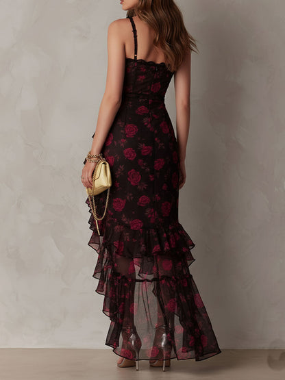 Lowe | Floral Ruched Ruffle Hem Dress