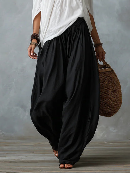 White Off-the-Shoulder Top and Loose-Fitting Lantern Pants Set