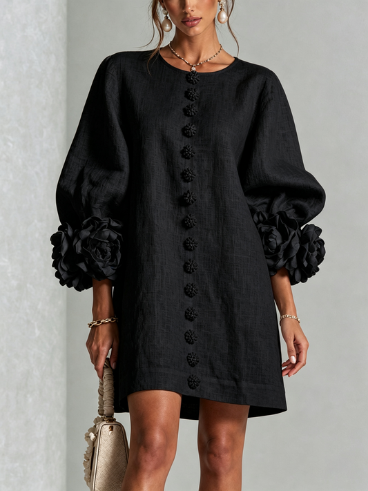 Rosamund | Floral-Cuff Button Mini Dress