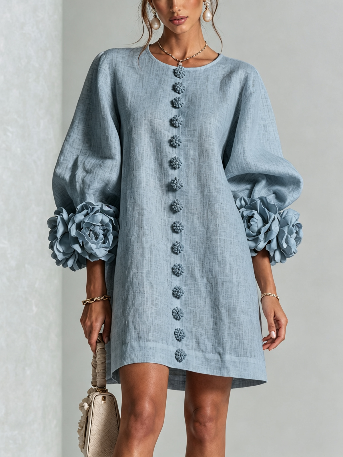 Mary | White Floral Button-down Mini Dress