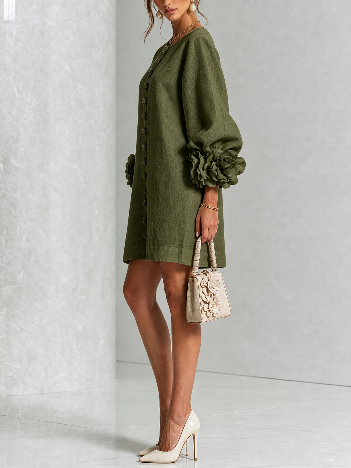 Mary | White Floral Button-down Mini Dress