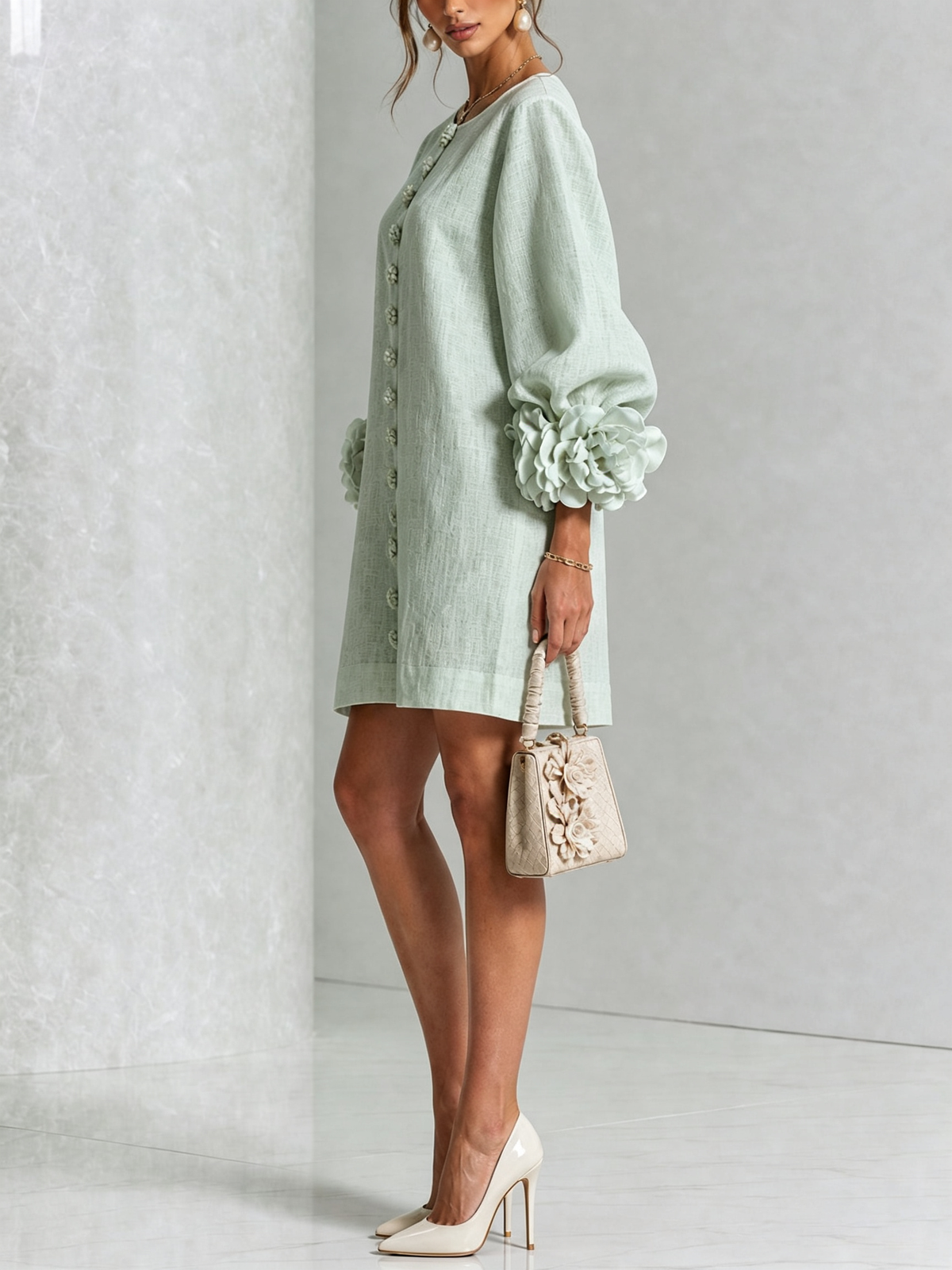 Mary | White Floral Button-down Mini Dress