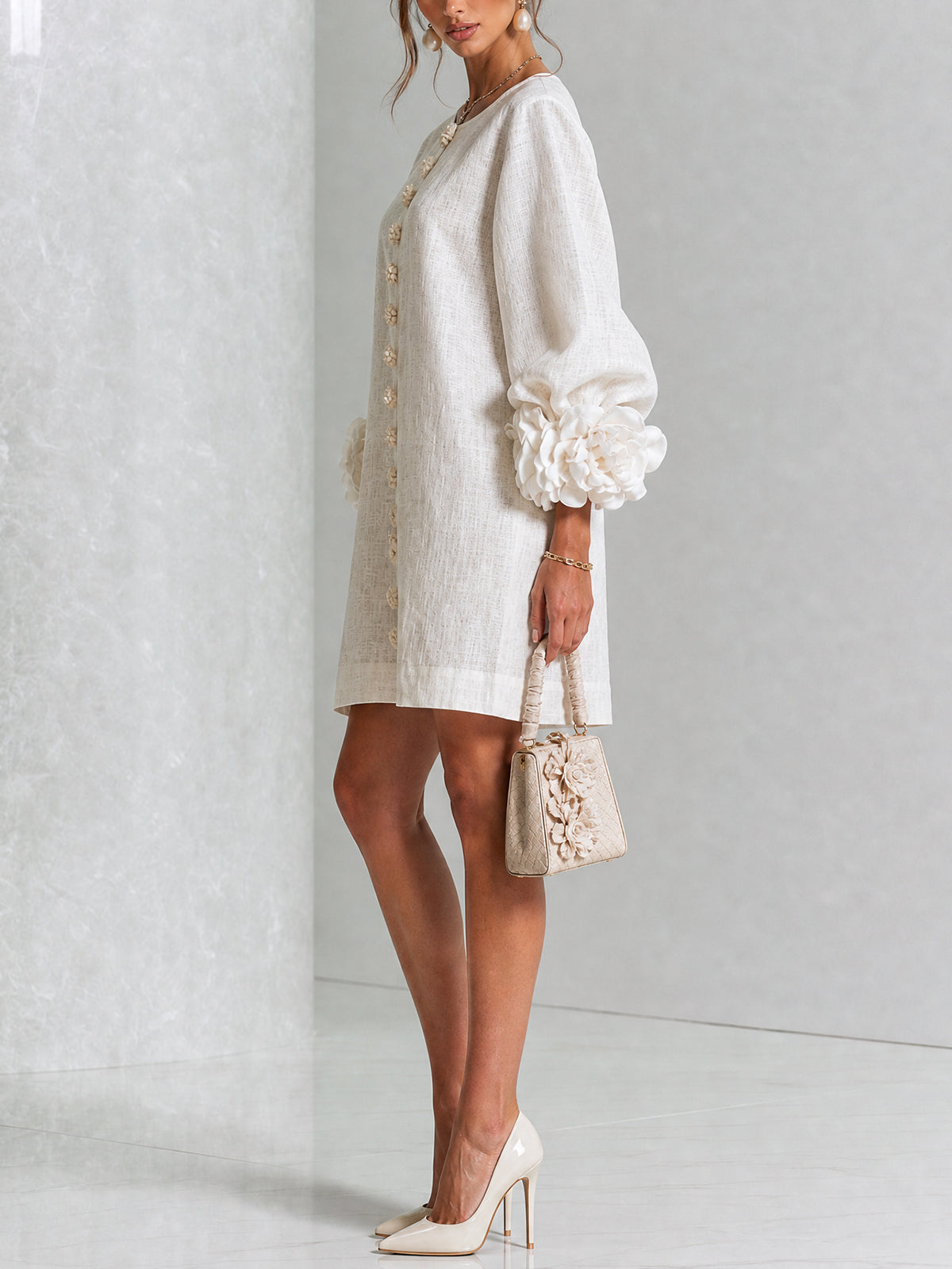 Mary | White Floral Button-down Mini Dress