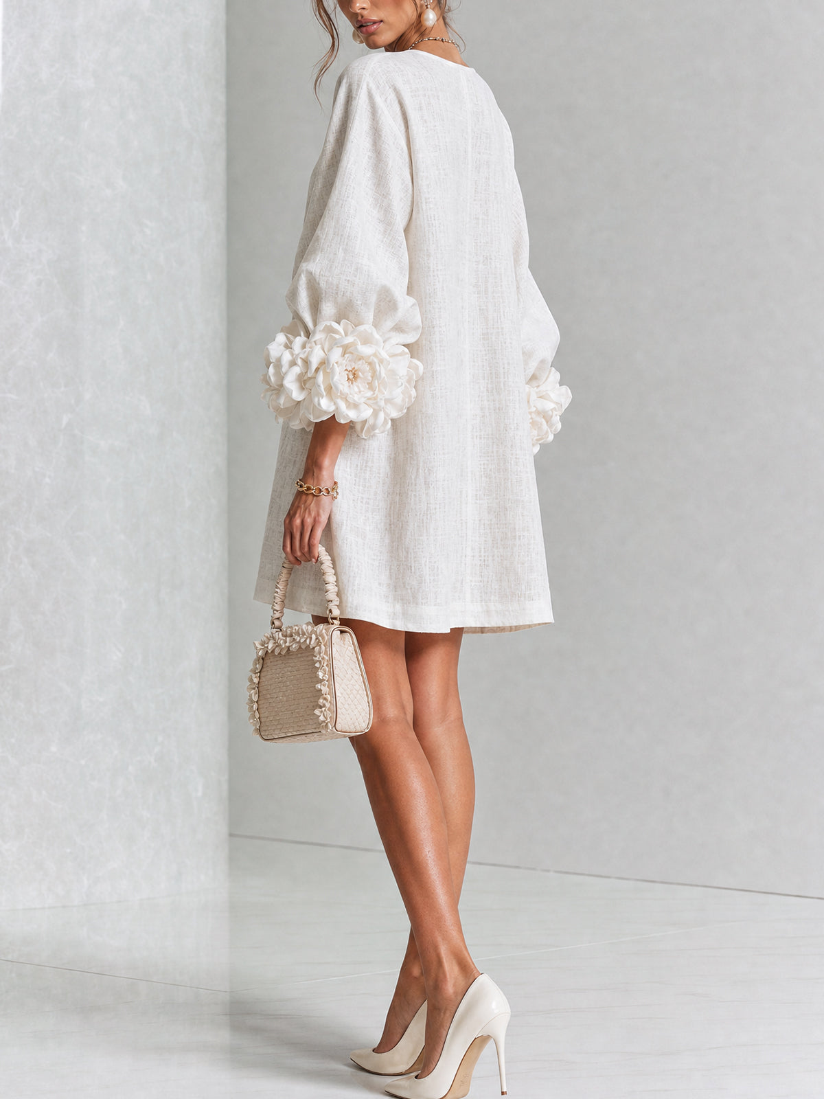 Mary | White Floral Button-down Mini Dress