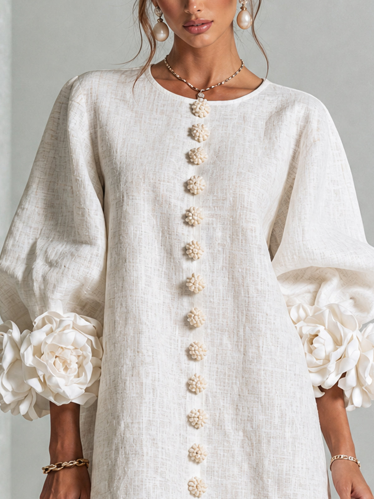 Mary | White Floral Button-down Mini Dress
