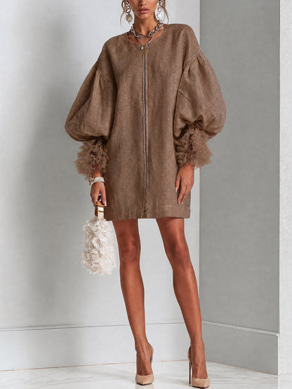 Rebecca | Zip-Front Balloon Sleeve Mini Dress