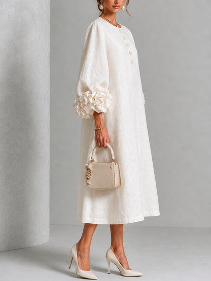 Henrietta | Floral-Cuff Buttoned Midi Dress